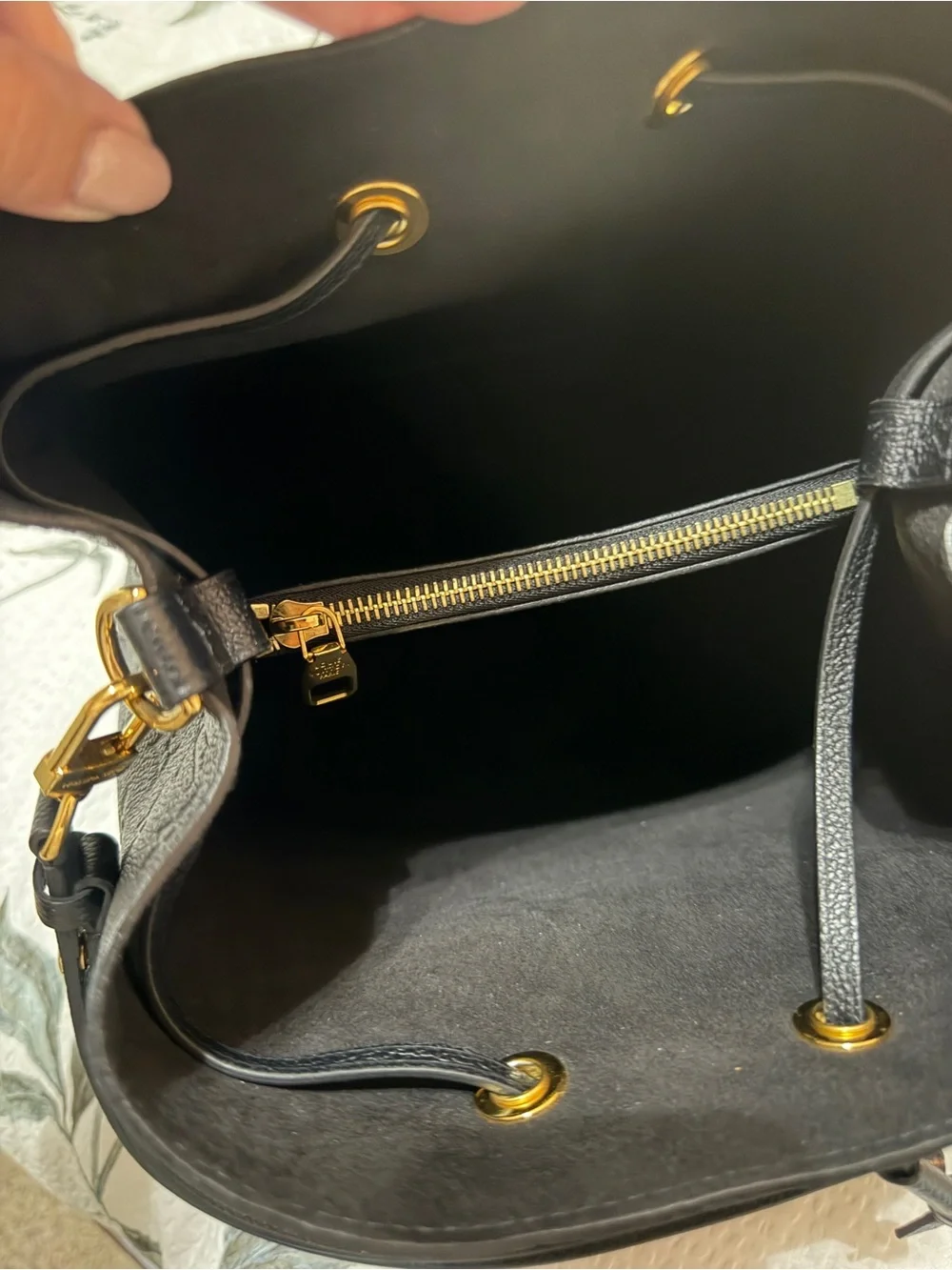 Louis Vuitton Black Embossed Monogram Drawstring Hobo Bag